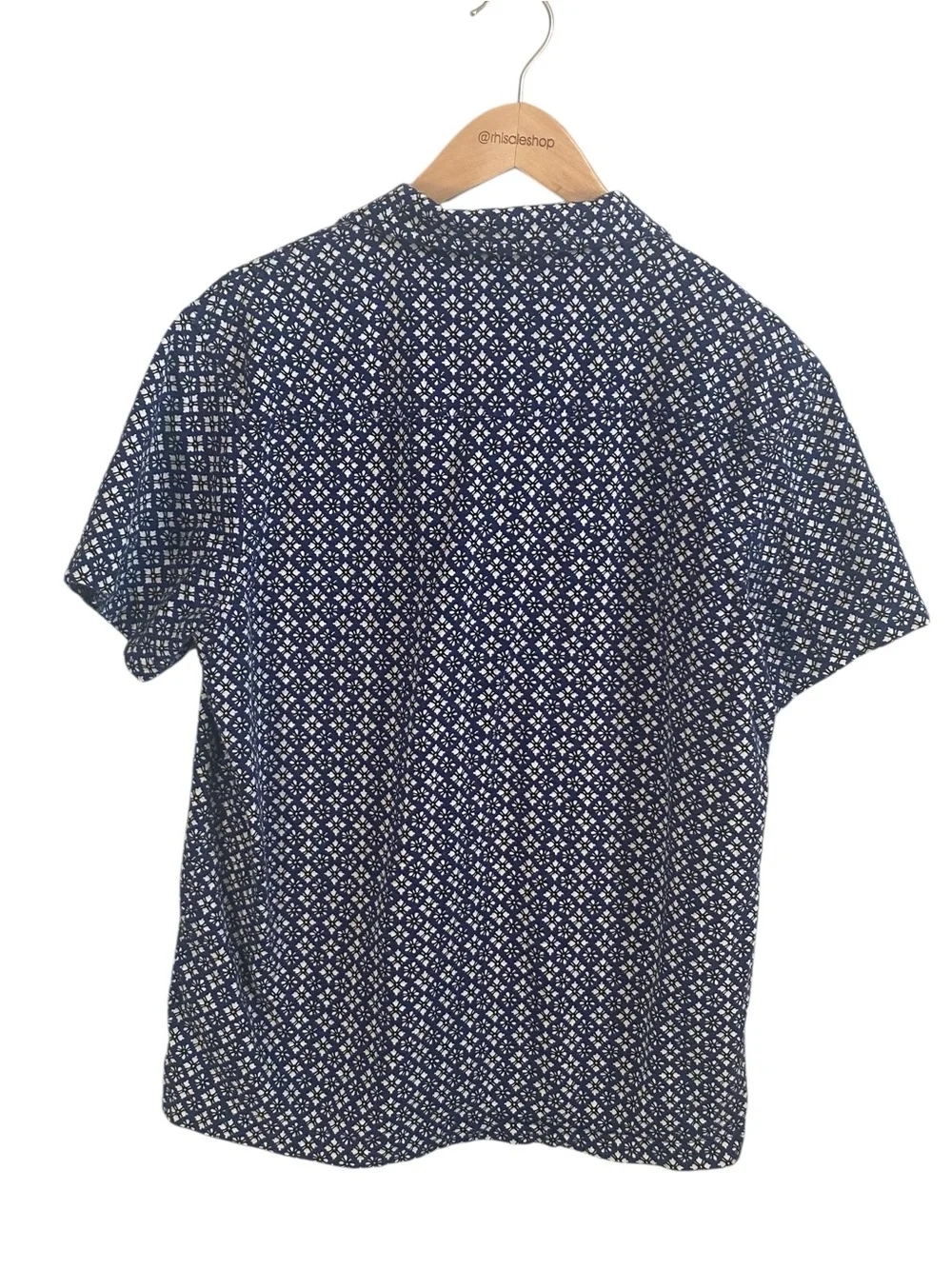 J.Crew Slim Fit Navy White Geometric Floral Cotton Short Sleeve Button Down L